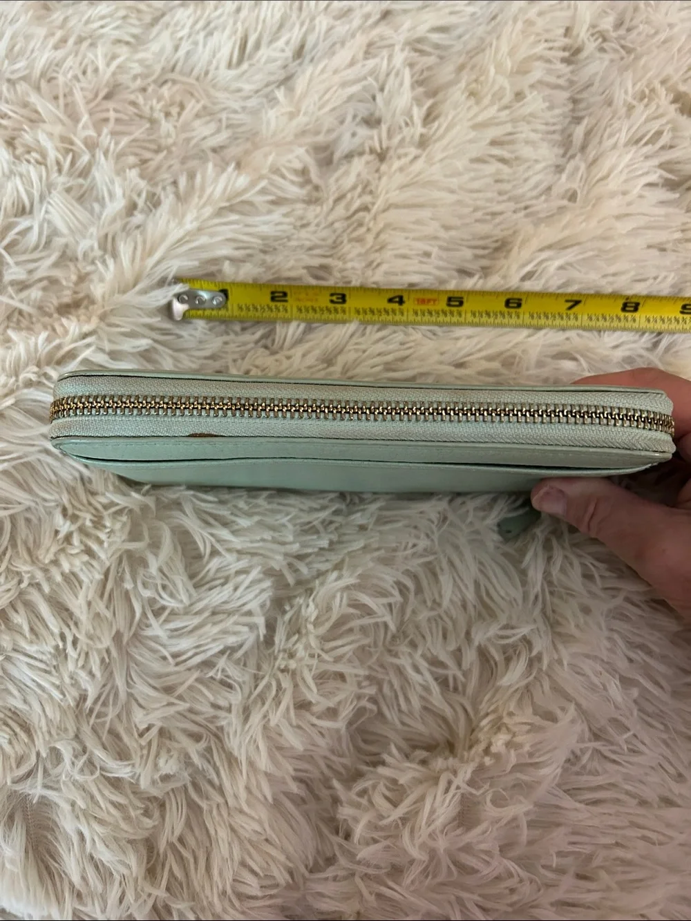 kate spade mint green zip-around pebbled leather wallet